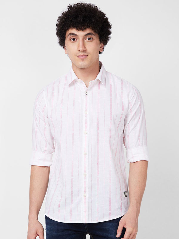 SPYKAR Vertical Striped Spread Collar Long Sleeves Cotton Casual Shirt