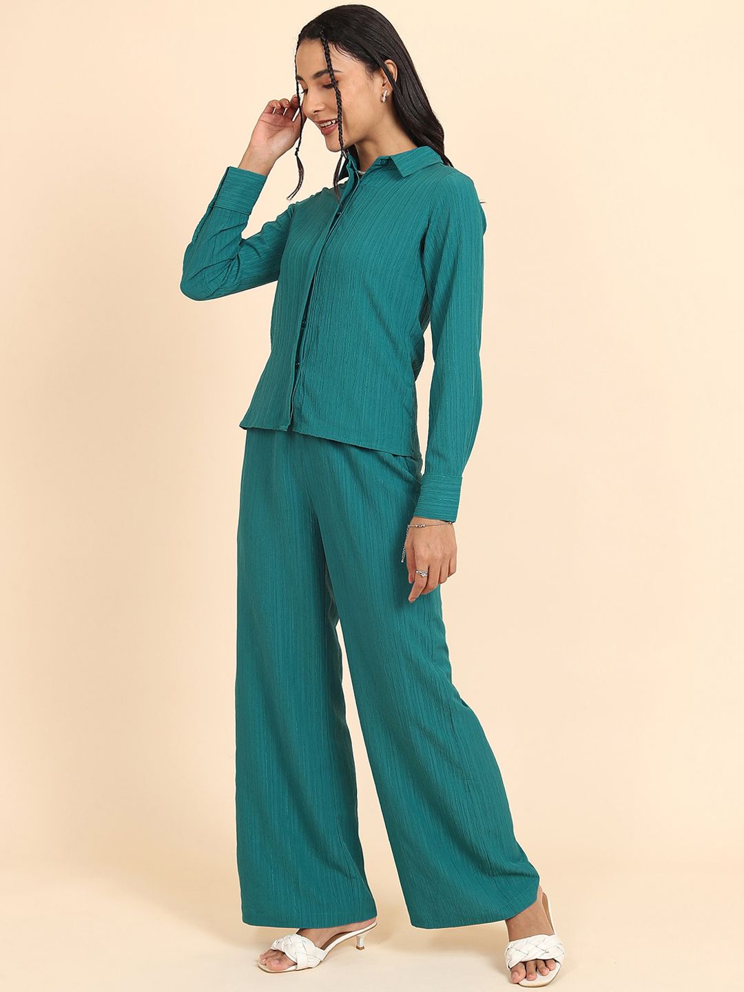 W Women Striped High-Rise Straight Fit Parallel Trouser
