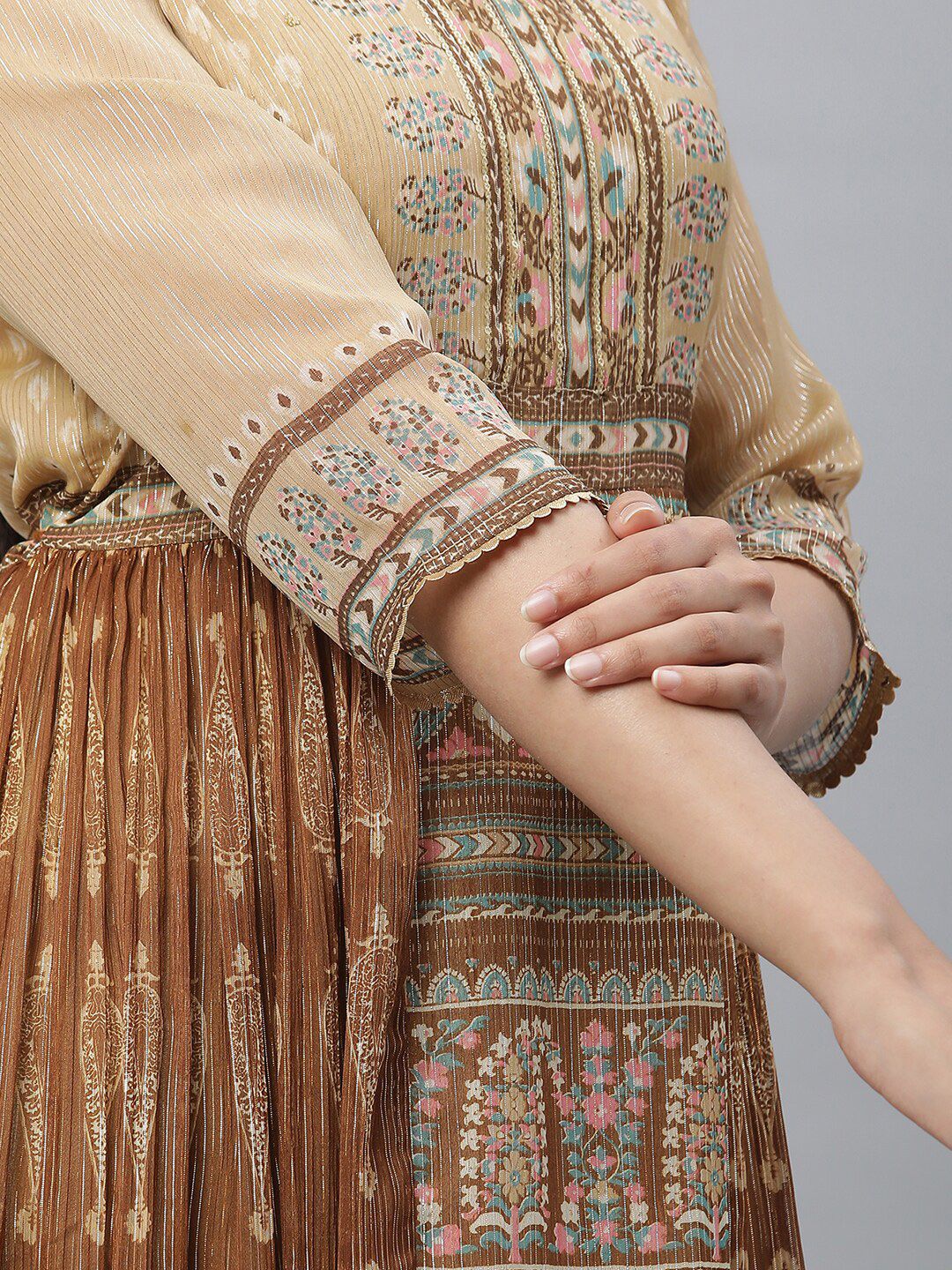 AURELIA Ethnic Motifs Printed Gathered Detail Georgette Maxi Dress