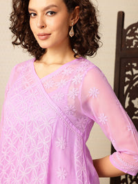 House of Pataudi Chikankari Embroidered Angrakha Jashn Kurta with Trousers & Dupatta