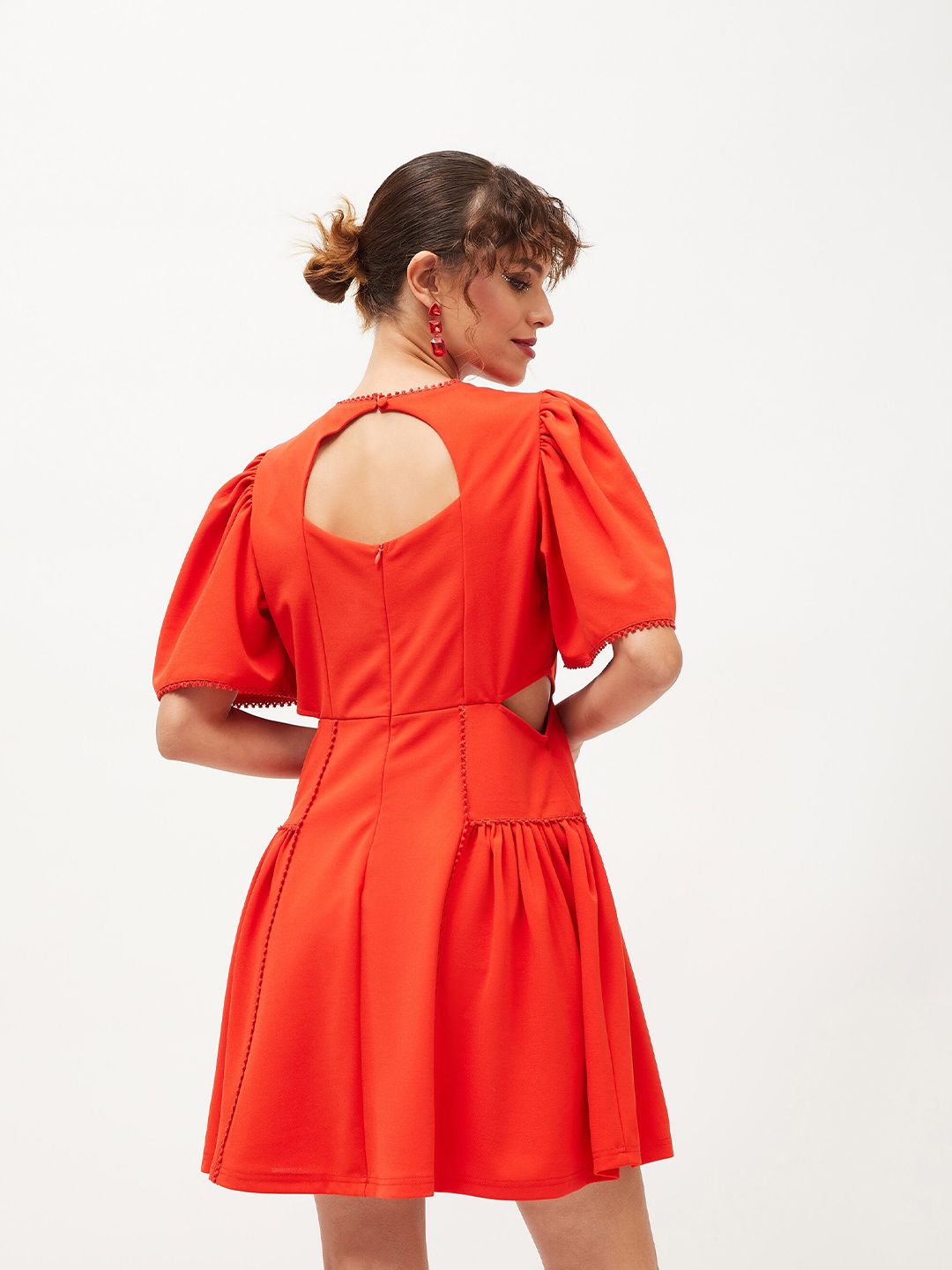 SASSAFRAS Flared Sleeves Lace Inserts And Cut Outs Detail Fit & Flare Dress