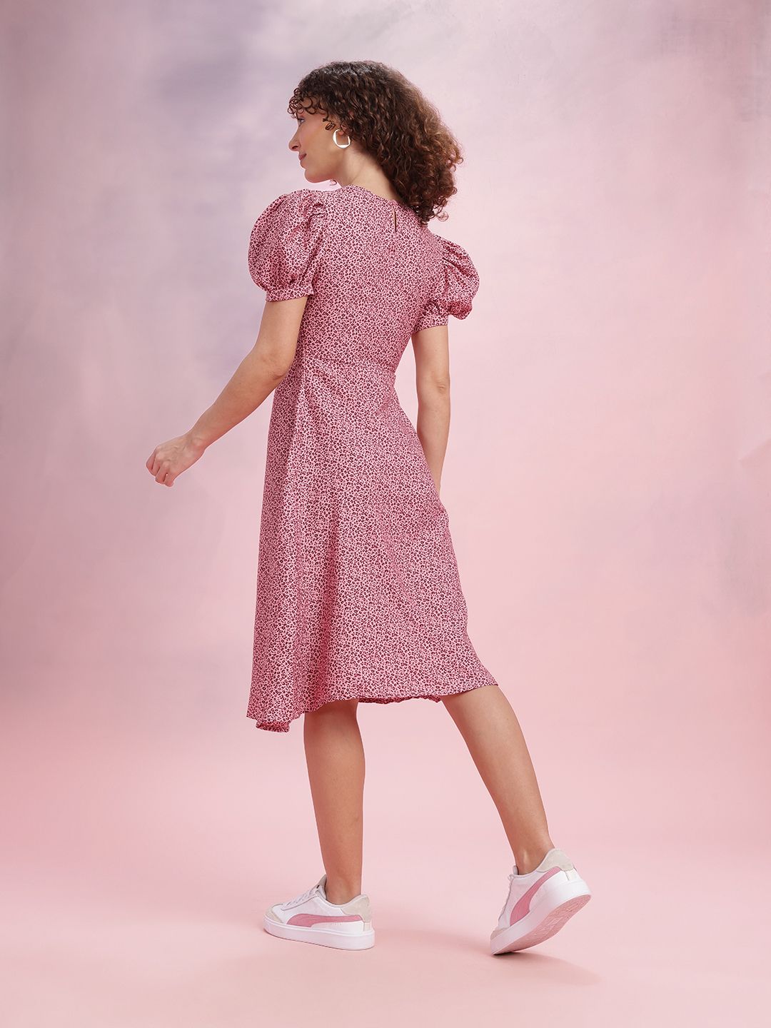 DressBerry Printed Puff Sleeve Fit & Flare Dress