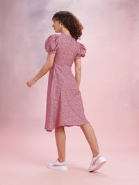 DressBerry Printed Puff Sleeve Fit & Flare Dress