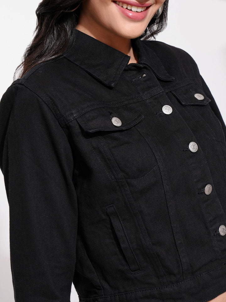 Tokyo Talkies Women Black Solid Denim Jacket