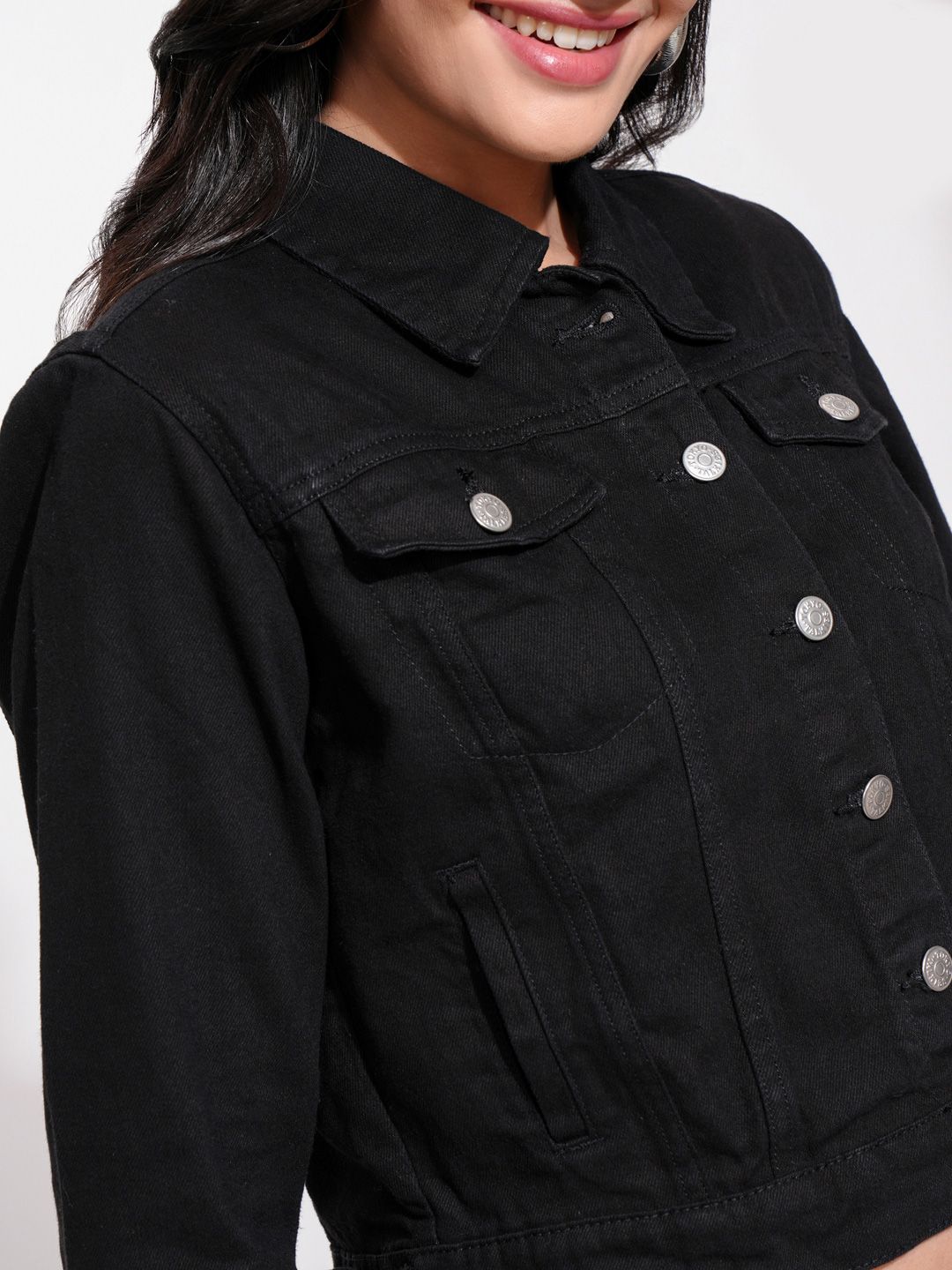Tokyo Talkies Women Black Solid Denim Jacket