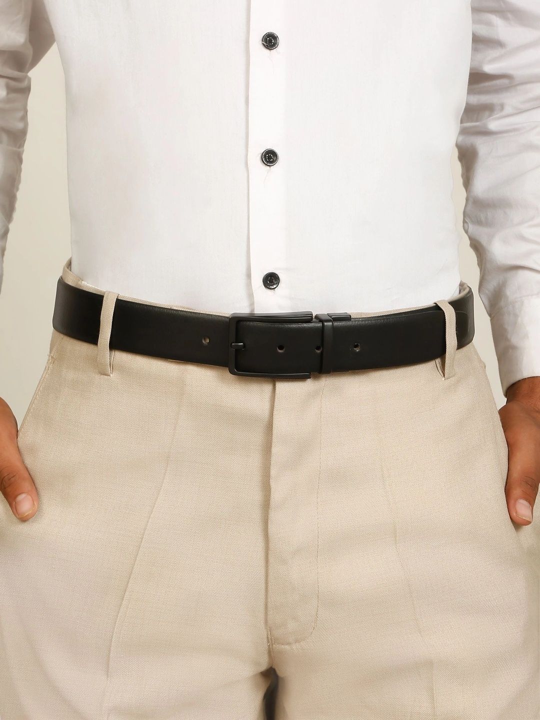 Teakwood Leathers Men Textured Leather Reversible Formal Belt