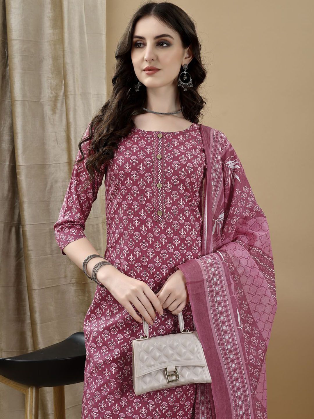 KALINI Women Ethnic Motifs Printed Regular Kurta with Trousers & Dupatta