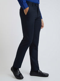 Raymond Men Navy Blue Textured Slim Fit Formal Trousers