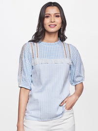 AND Green Self Design Pure Cotton A-Line Top