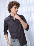 The Indian Garage Co Men Navy Blue & Brown Checked Casual Shirt
