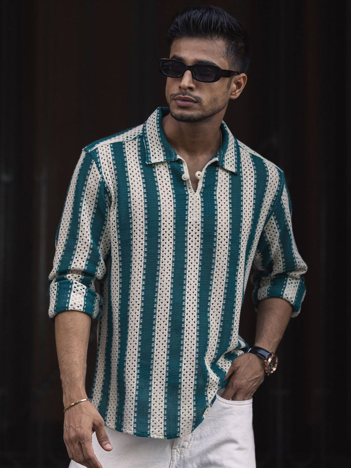 Powerlook Men Striped Polo Collar Relaxed Fit T-shirt