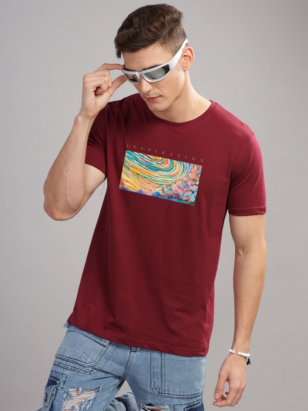 ADRO Typography Printed Round Neck Pure Cotton T-shirt