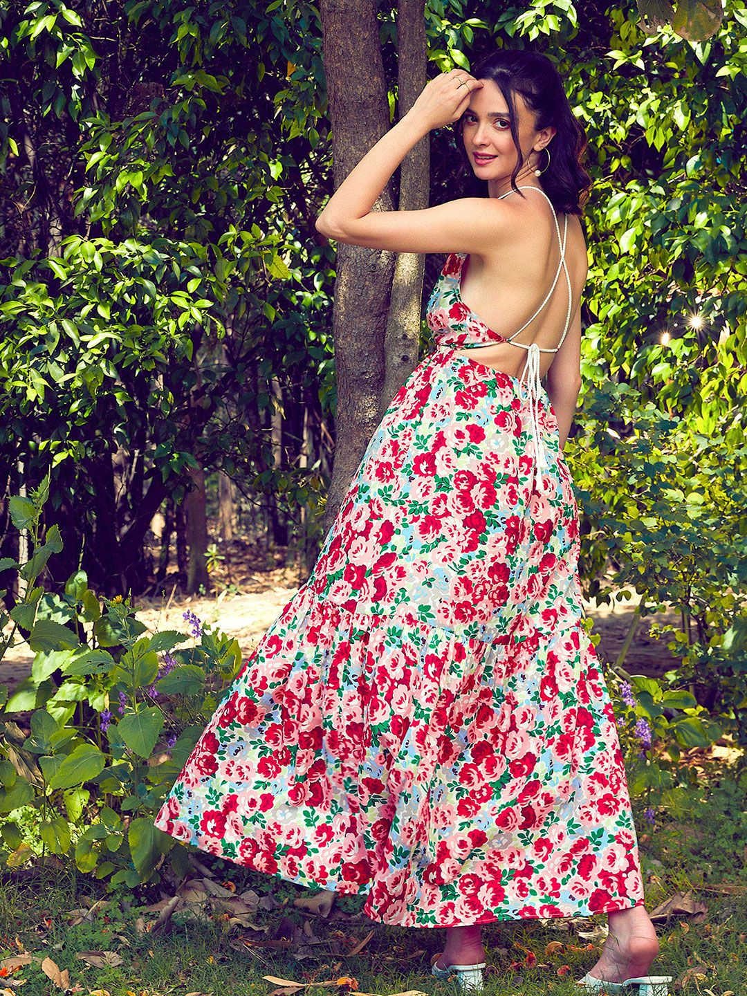 SASSAFRAS Floral Printed Tiered Maxi Fit & Flare Dress