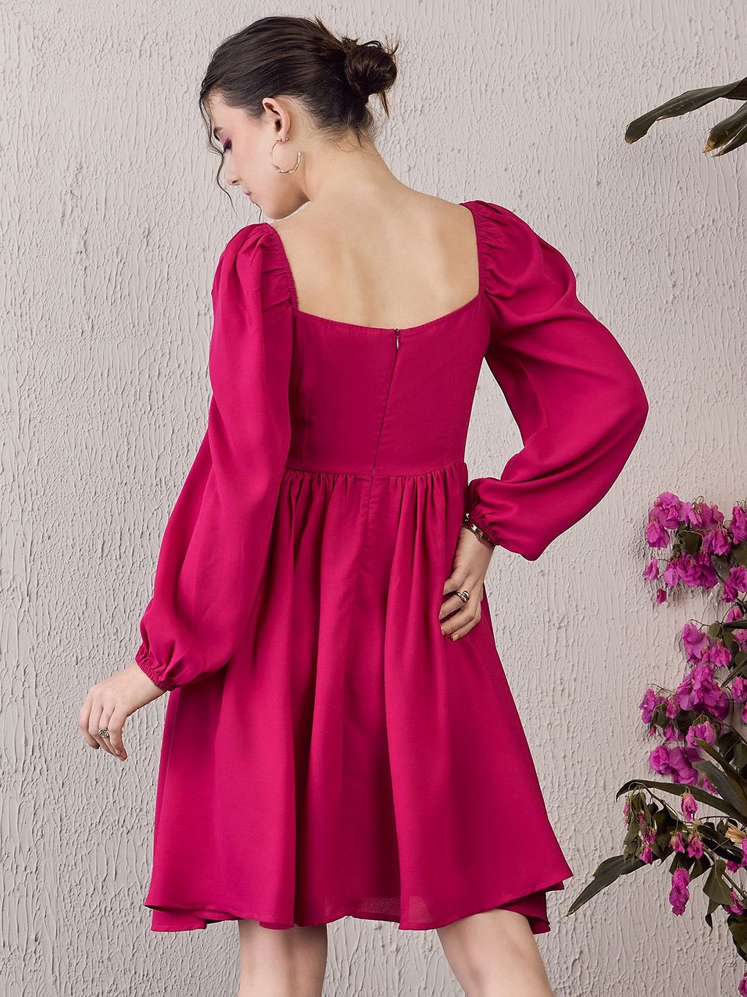 Berrylush Women Puff Sleeve Fit & Flare Dress