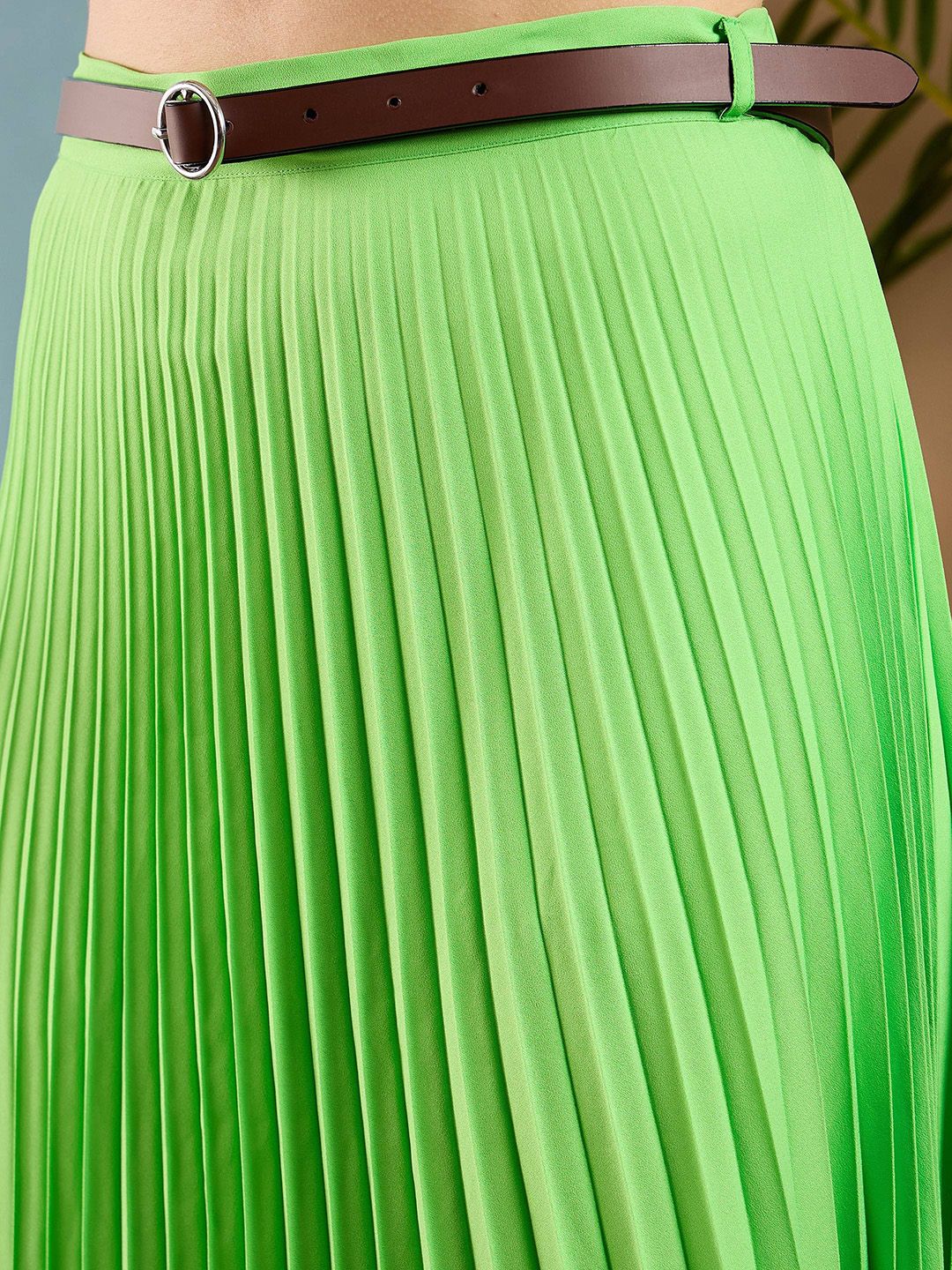 SASSAFRAS Resort Life Green Accordion Pleated Midi Skirt