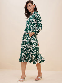 Antheaa Geometric Printed Shirt Midi Dress