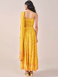 Global Desi Geometric Printed Sleeveless Top Skirt & Dupatta