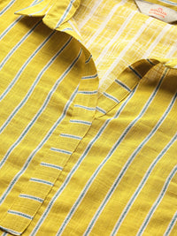 Anouk Women Lime Green & Teal Blue Striped Pure Cotton Straight Kurta
