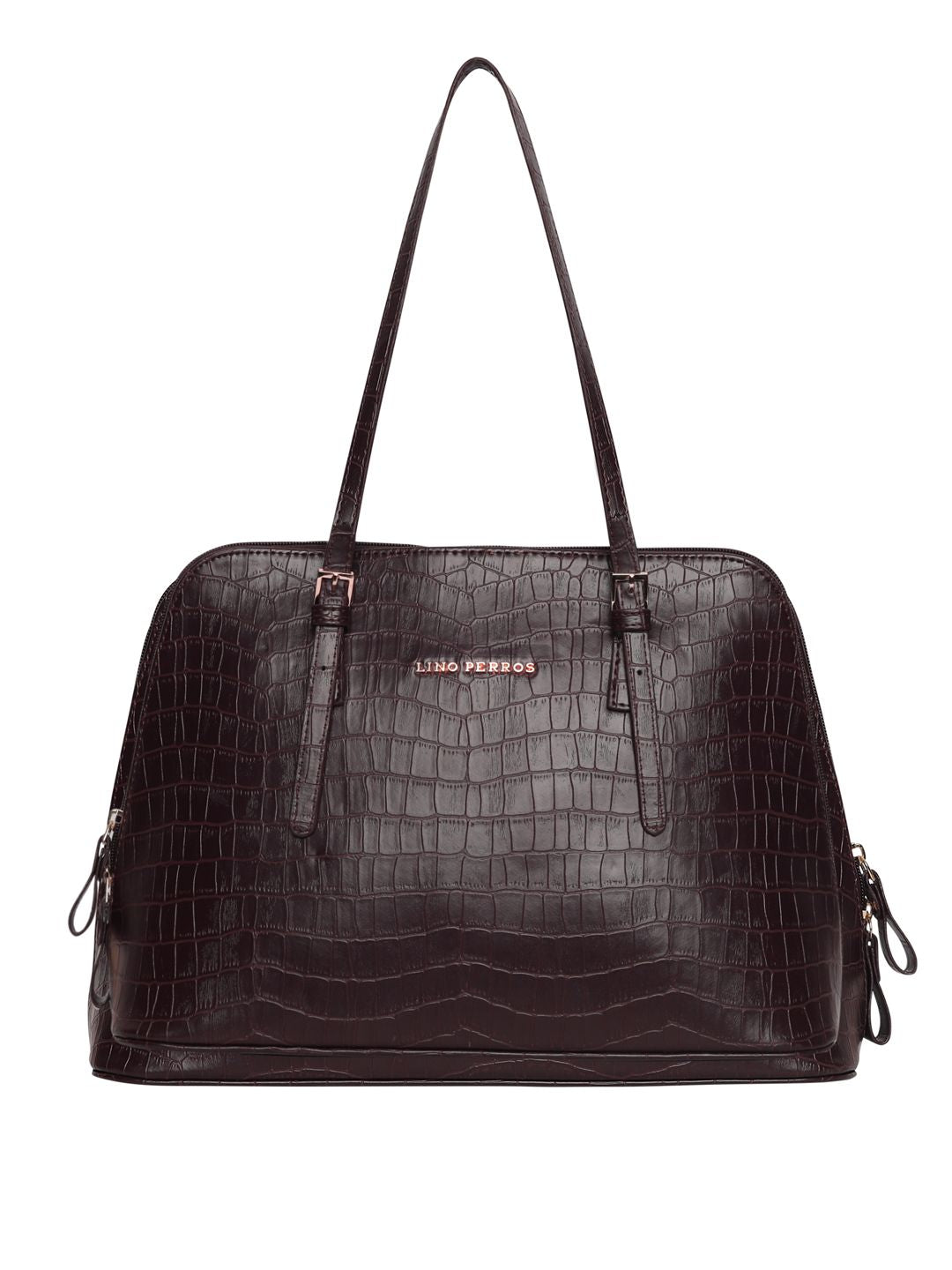 Lino Perros Coffee Brown Croc Textured Shoulder Bag
