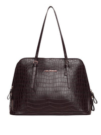 Lino Perros Coffee Brown Croc Textured Shoulder Bag