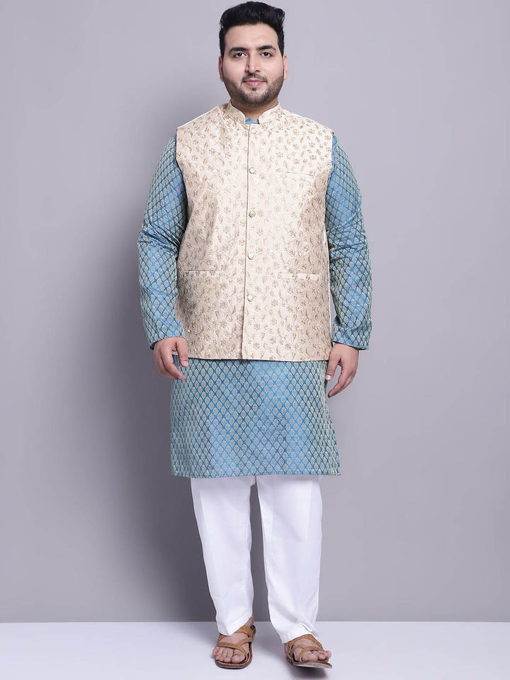 SOJANYA PLUS Plus Size Woven Design Kurta with Pyjamas & Nehru Jacket