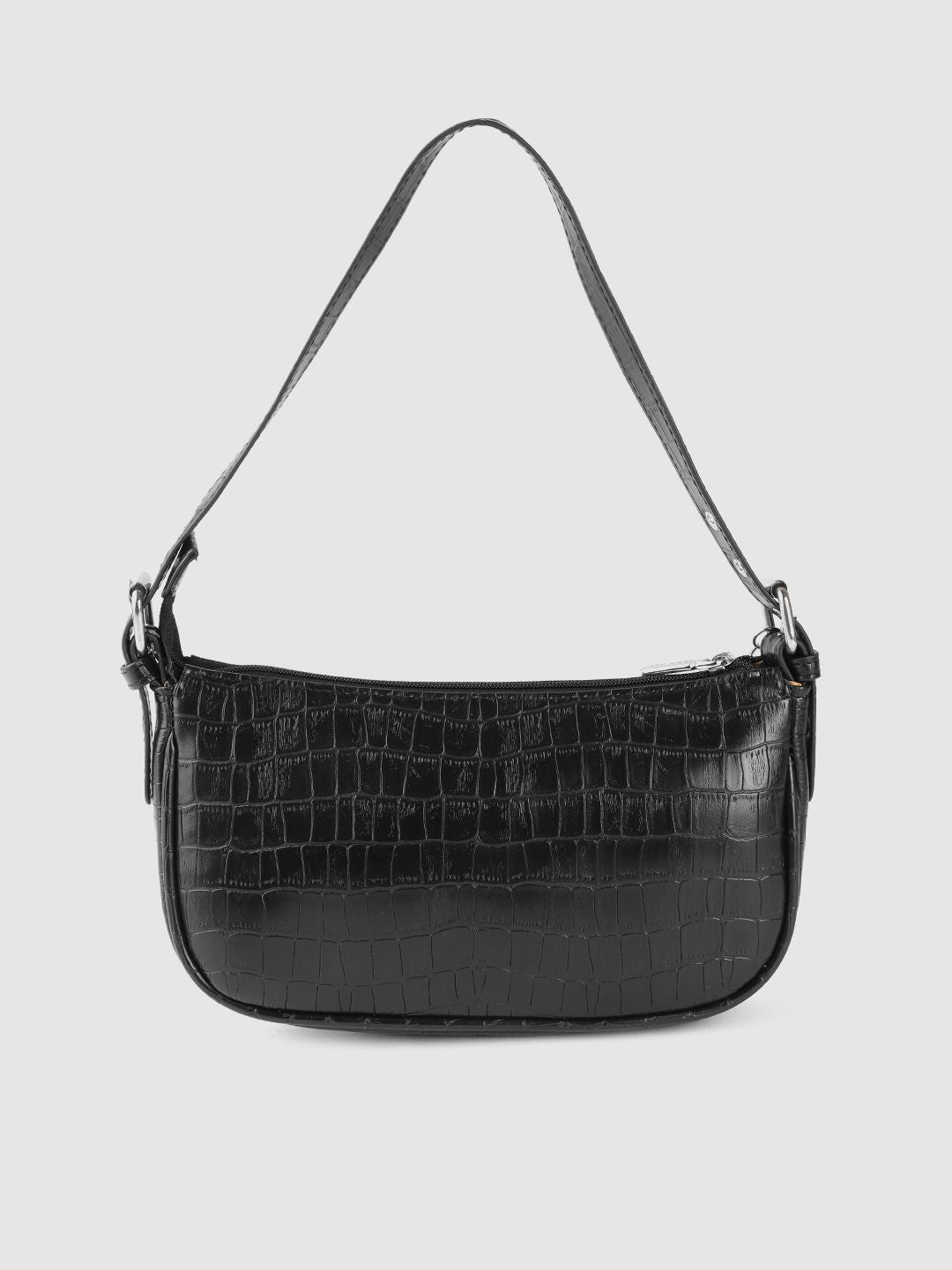 Lino Perros Black Croc Textured Baguette Bag