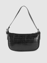 Lino Perros Black Croc Textured Baguette Bag
