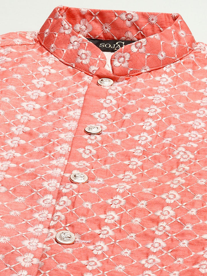 SOJANYA Men Woven Design Kurta with Churidar with Nehru Jacket