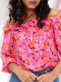 DressBerry Vibrant Floral Print Off-Shoulder Top