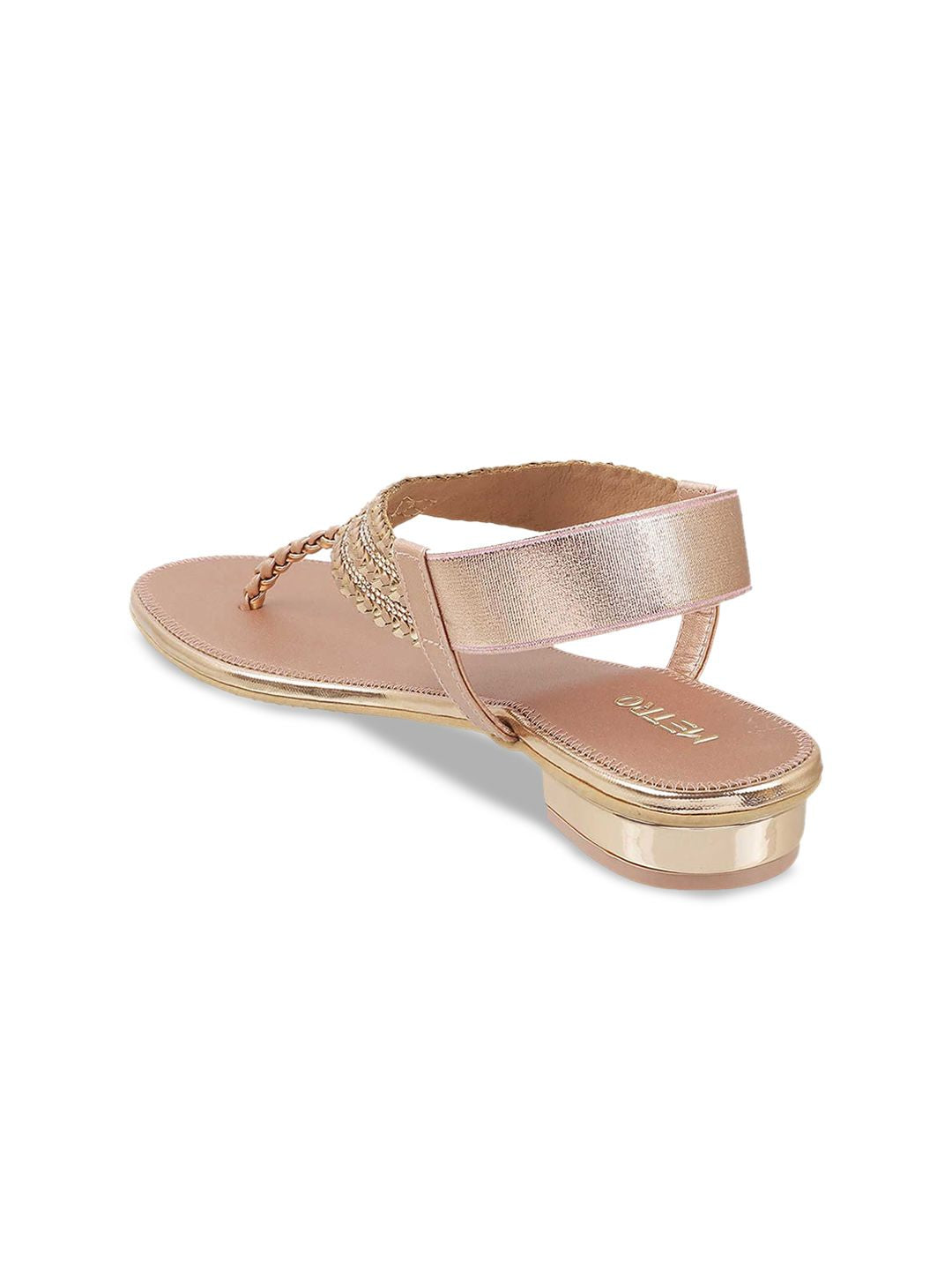 Metro Women Peach-Coloured Embellished Ethnic T-Strap Flats