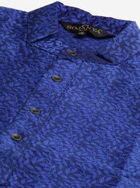 SOJANYA Men Blue & Off-White Jacquard Woven Design Kurta with Churidar & Nehru Jacket