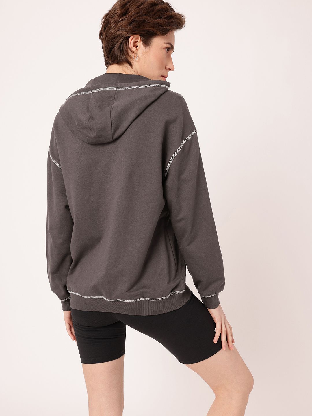 DressBerry Printed Hooded Cotton Terry Relaxed Fit Sweatshirt