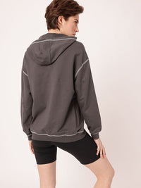 DressBerry Printed Hooded Cotton Terry Relaxed Fit Sweatshirt