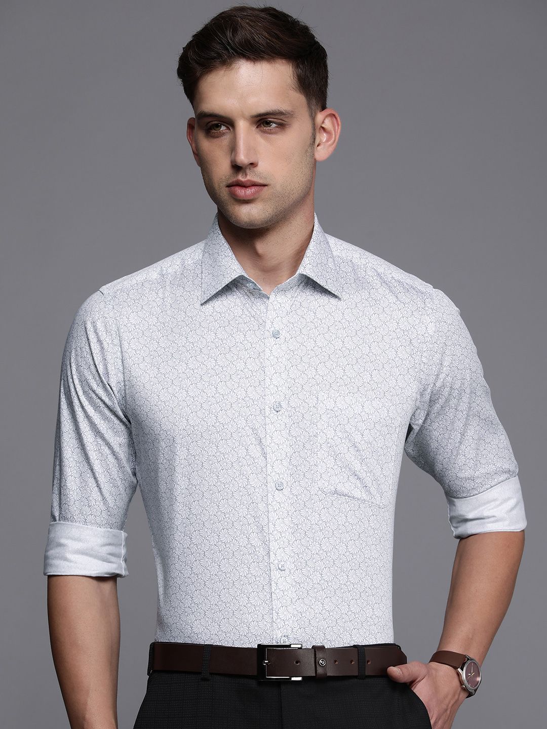 Raymond Slim Fit Floral Printed Pure Cotton Formal Shirt