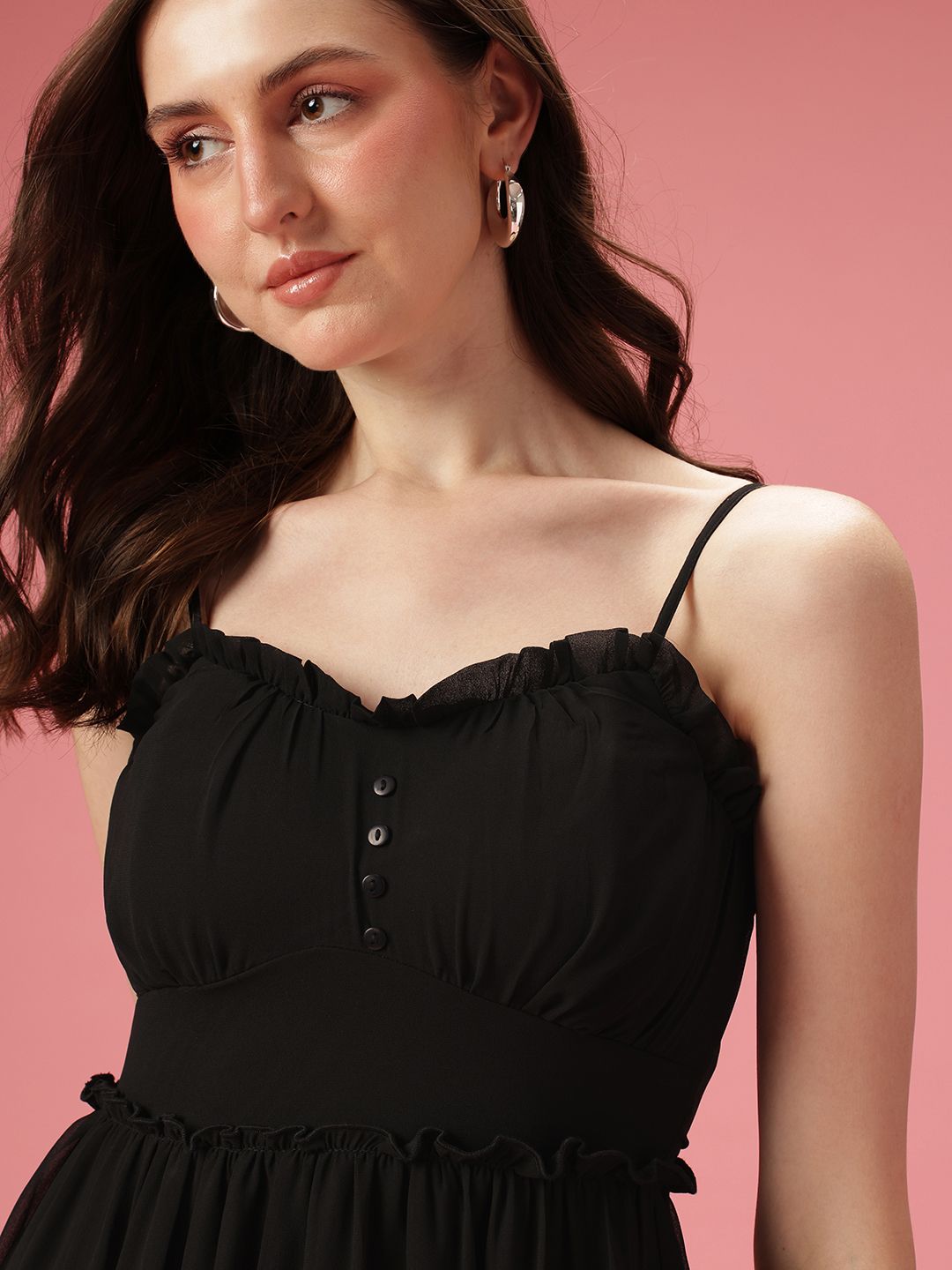 DressBerry Shoulder Straps A-Line Tiered Midi Dress