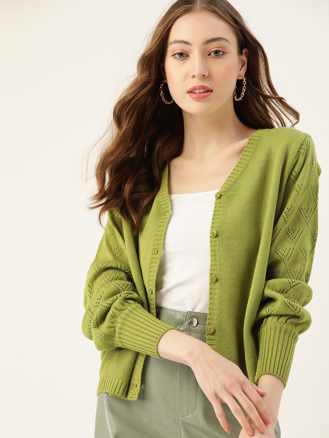 DressBerry Women Green Solid Cardigan
