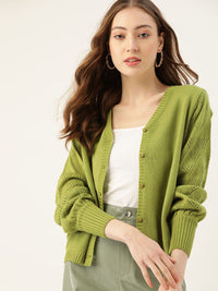 DressBerry Women Green Solid Cardigan