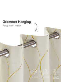 URBAN SPACE Gold Foil Beige & Gold-Toned Abstract Black Out Door Curtain
