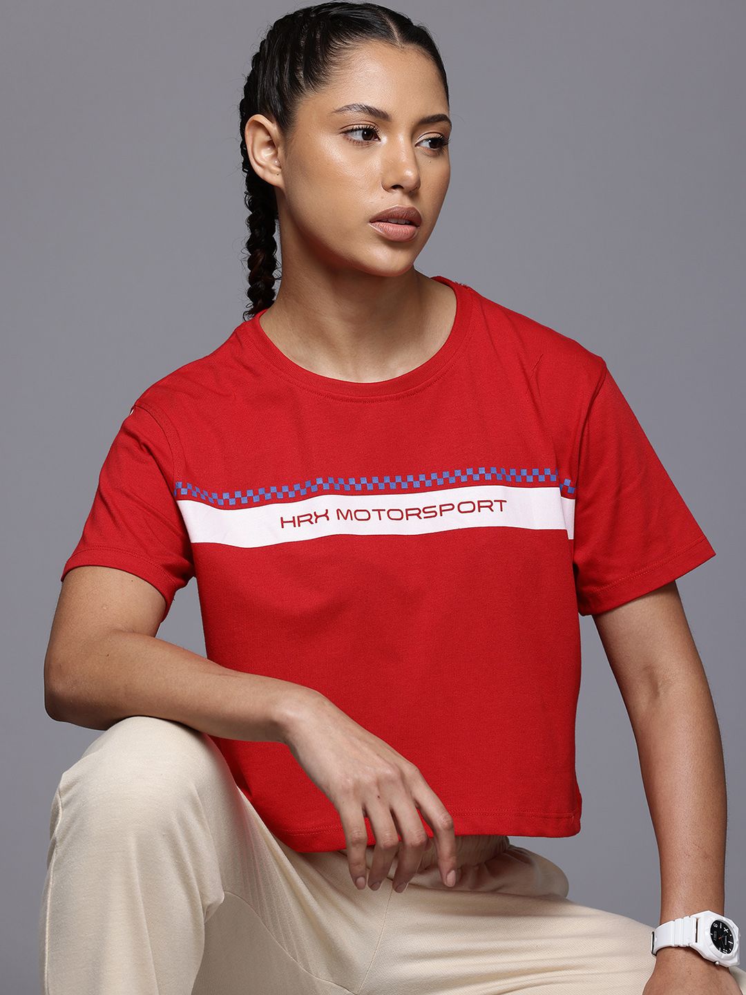 HRX by Hrithik Roshan Women Striped Crop T-shirt