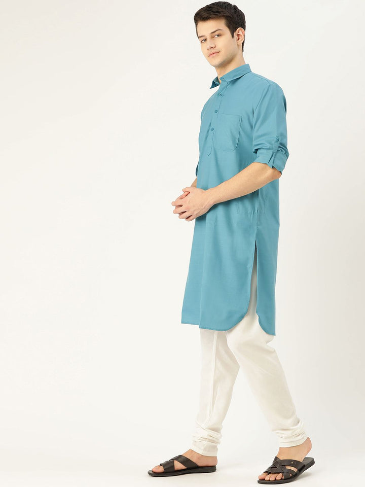 SOJANYA Men Blue Solid Pathani Kurta
