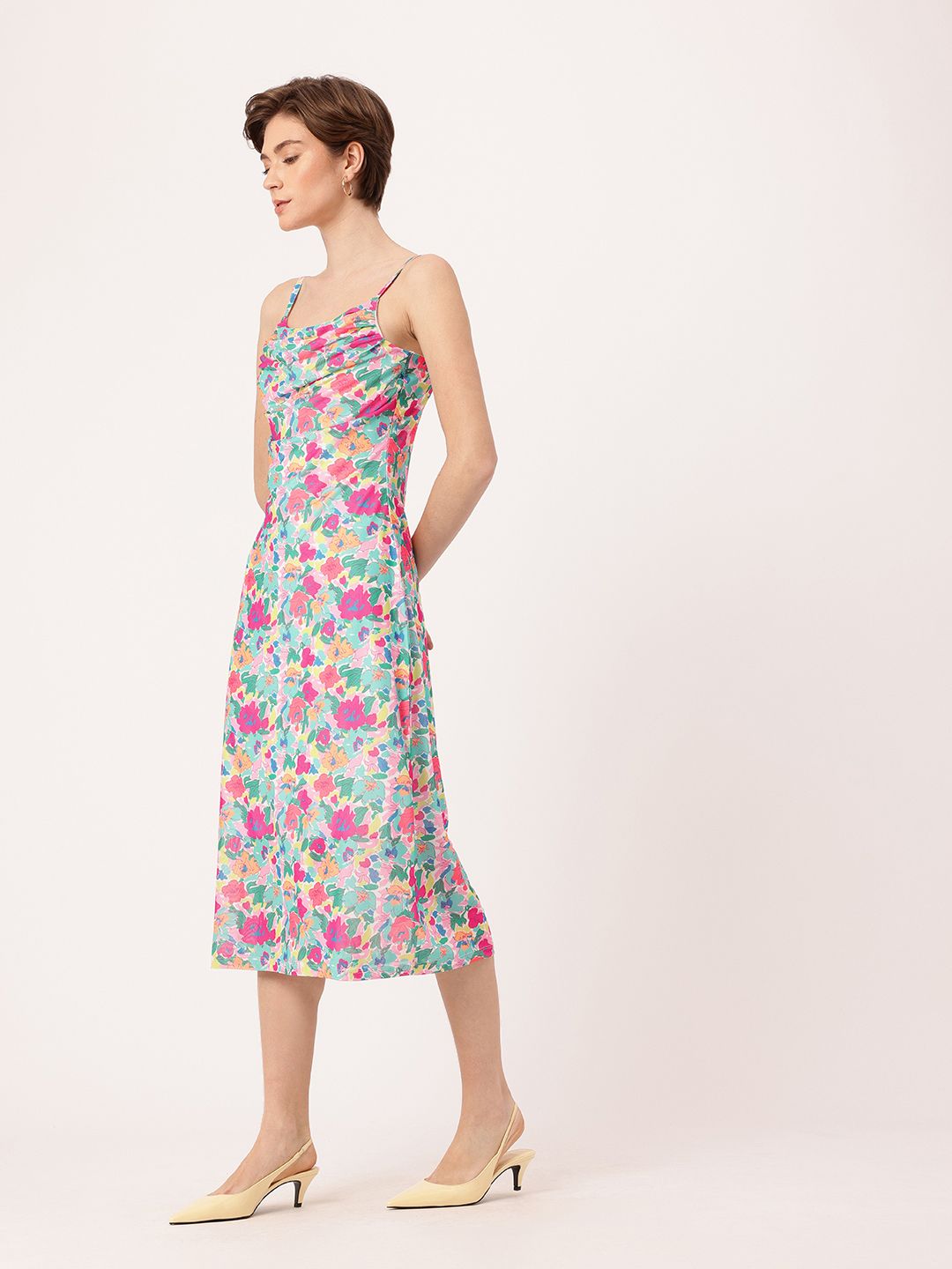 DressBerry Girly Glam Printed Soft Net A-Line Midi Dress