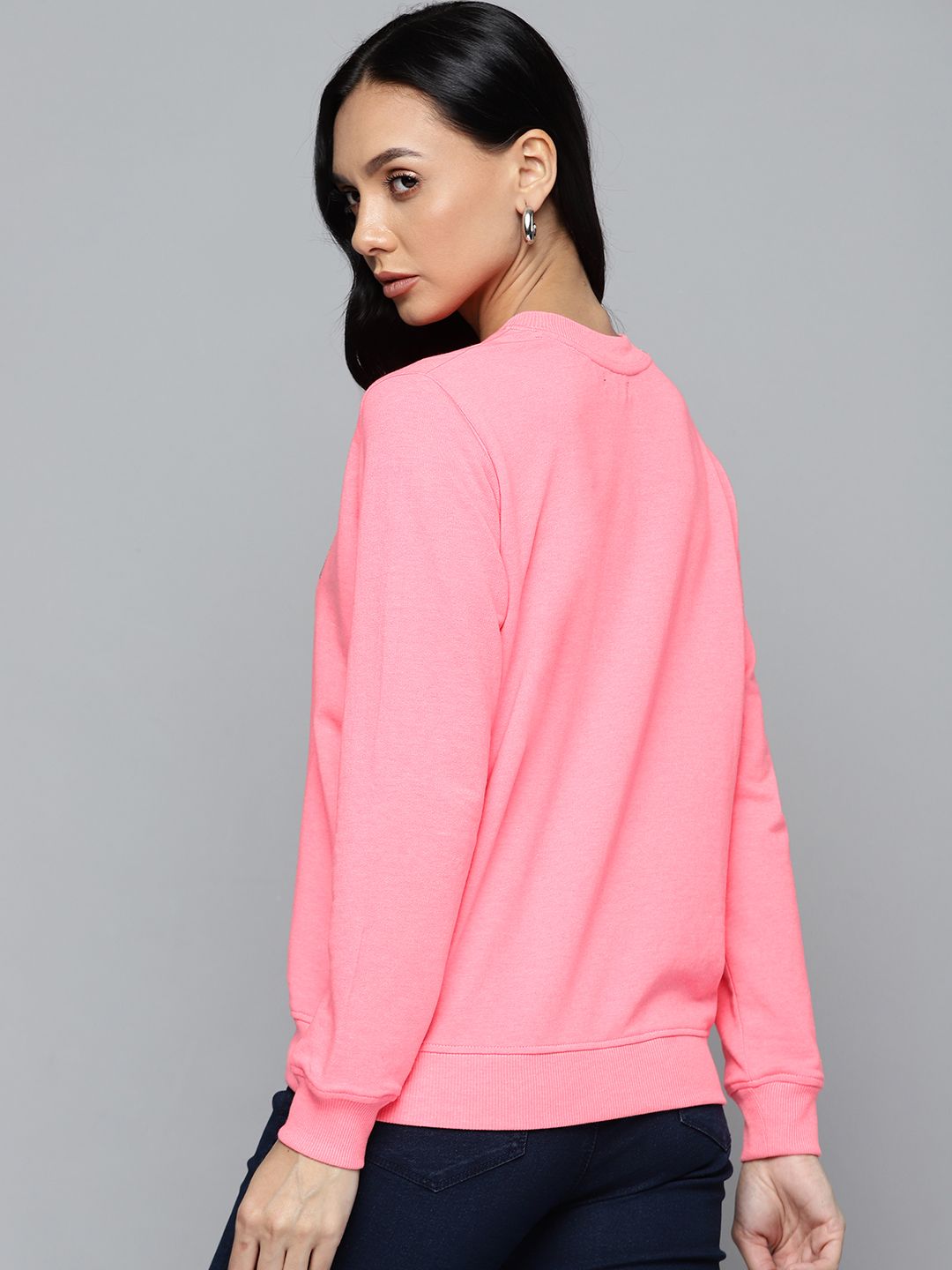 SASSAFRAS Women Pink Studded Terry Sweatshirt