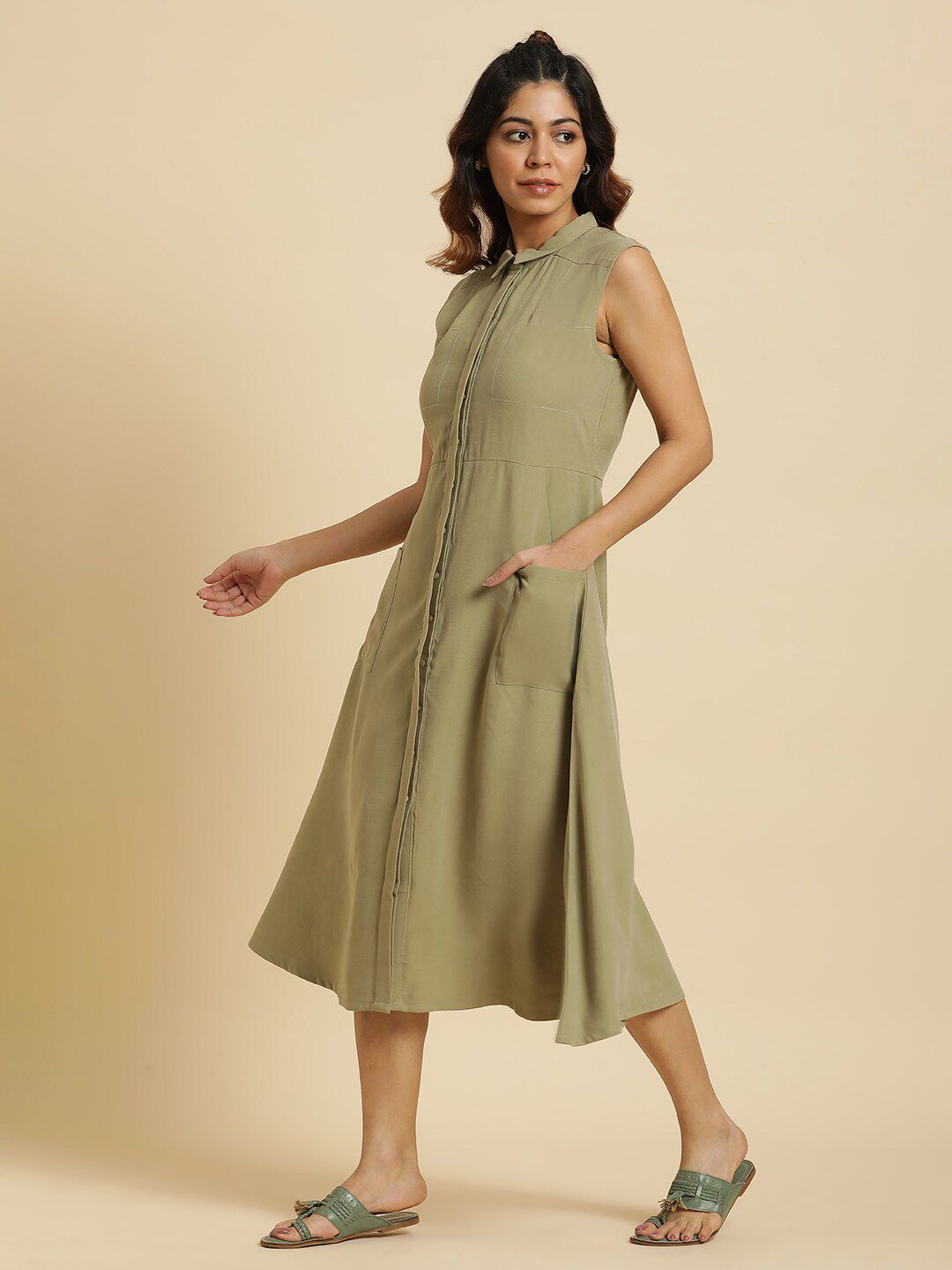 W Shirt Collar A-Line Dress