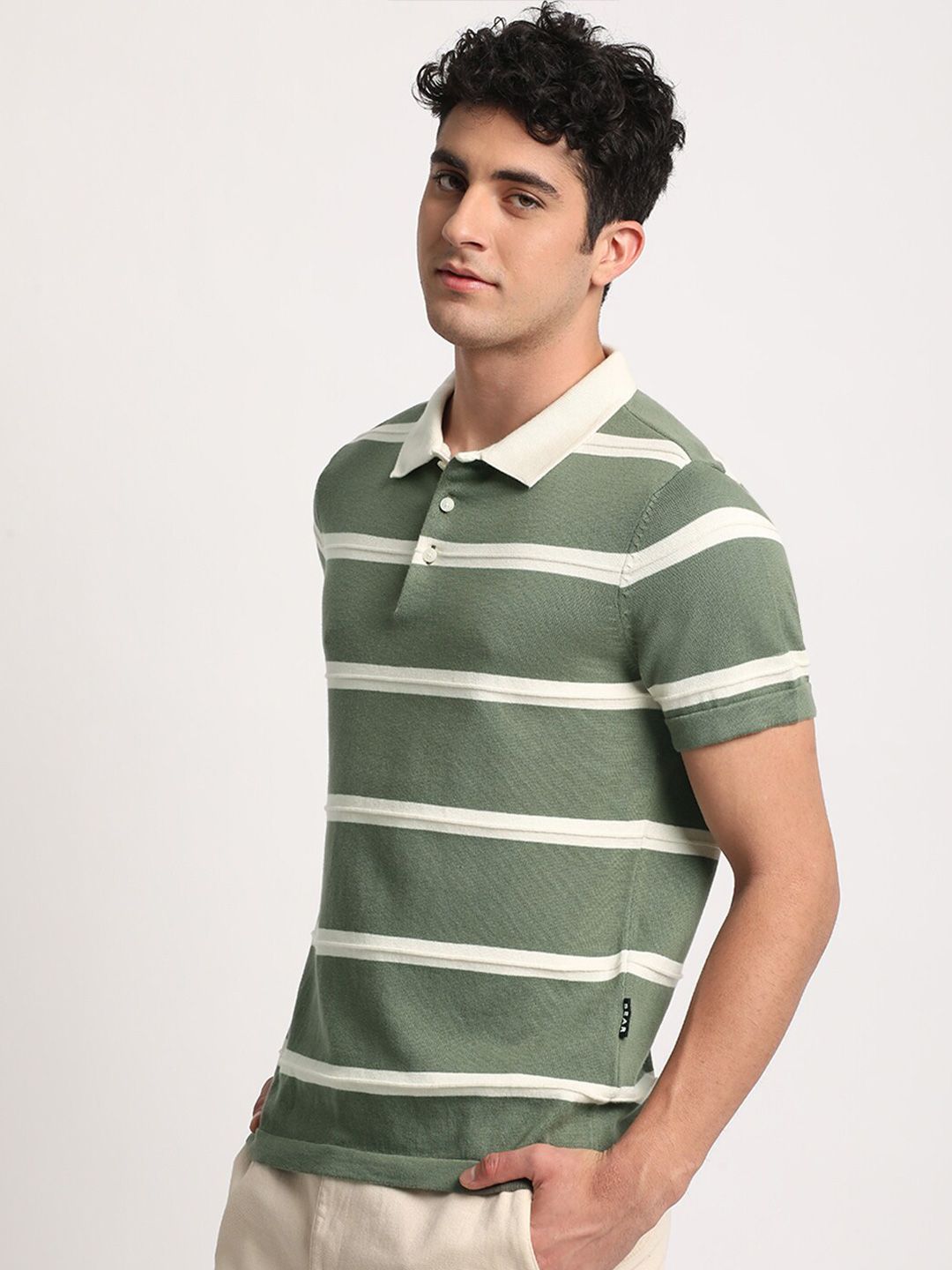 THE BEAR HOUSE Men Striped Regular Fit Cotton Polo Collar T-Shirt