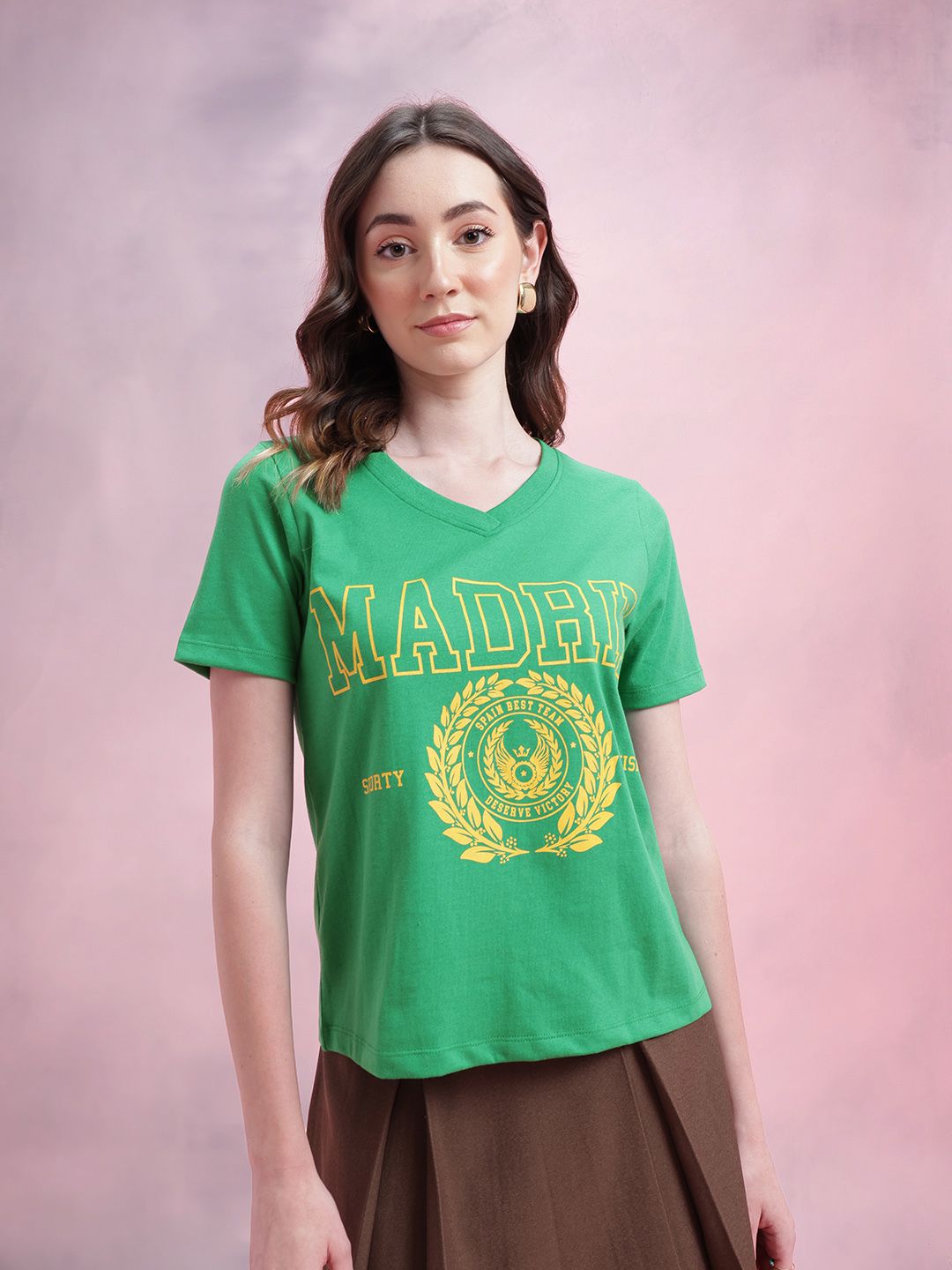 DressBerry Varsity Print V-Neck T-shirt
