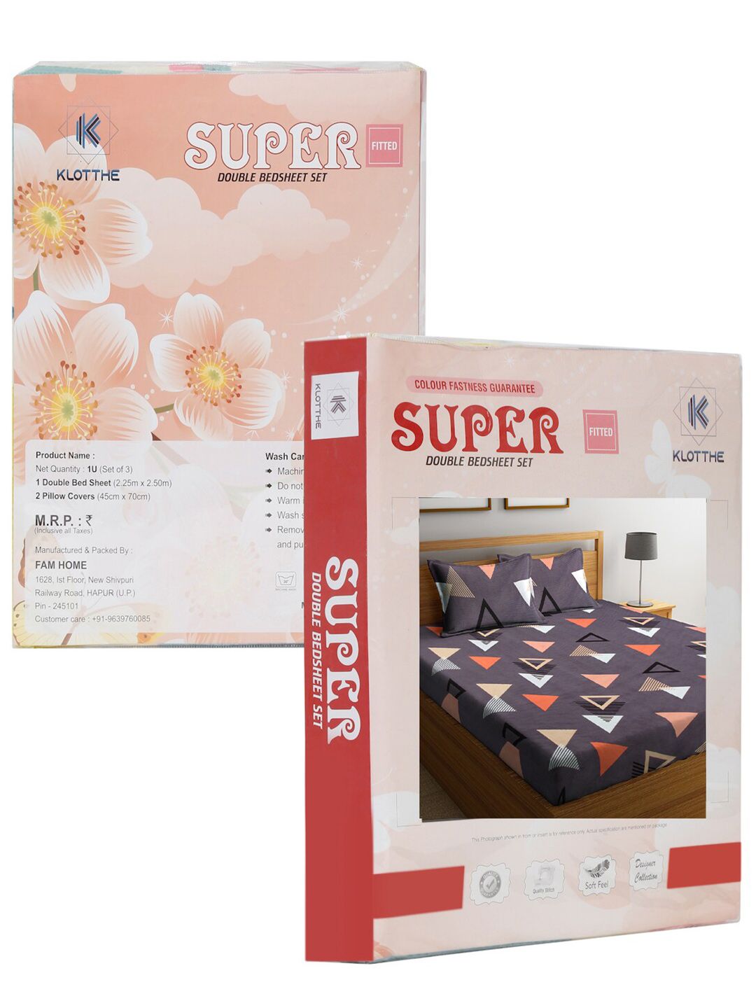 KLOTTHE 300 TC Fitted Geometric King Bedsheet with 2 Pillow Covers