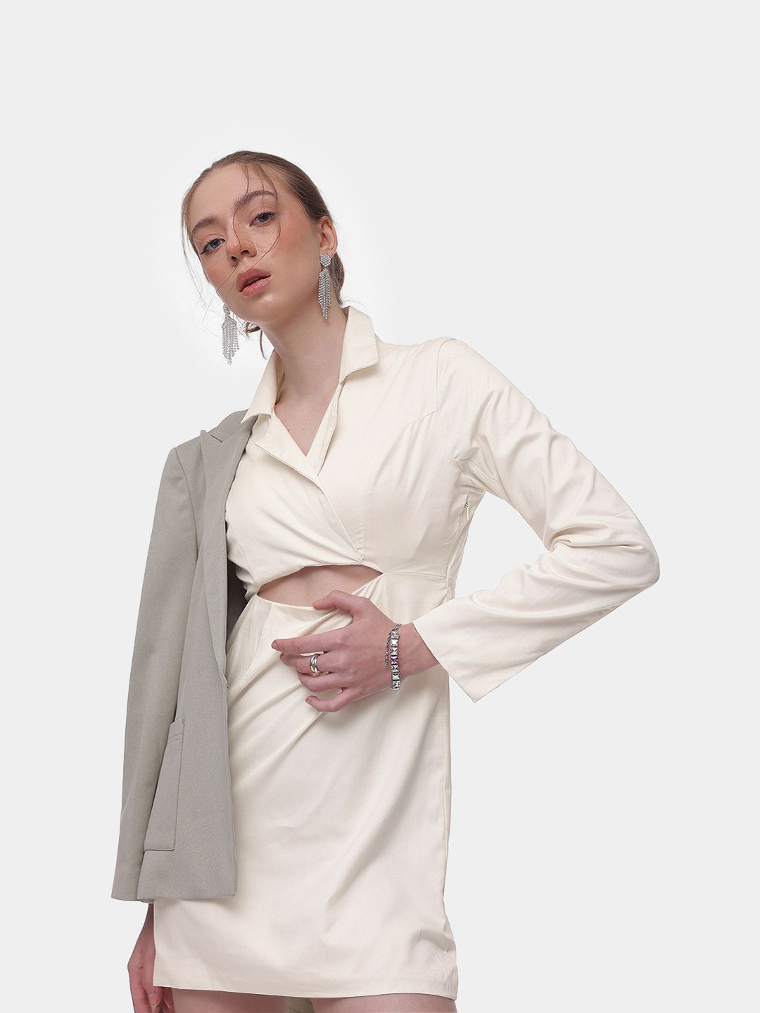 French Connection Lapel Collar Cut-Outs A-Line Mini Dress