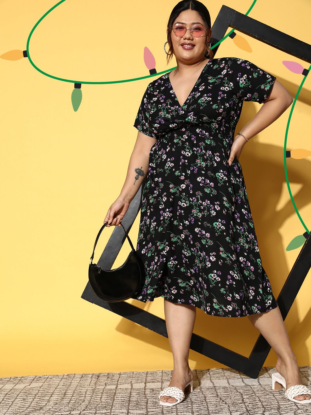 Berrylush Curve Floral Crepe Midi Dress
