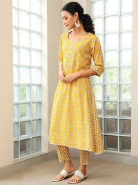 Libas Ethnic Motifs Printed A-Line Pure Cotton Kurta with Trousers & Dupatta