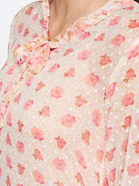 Global Desi Floral Printed Tie-Up Neck A-Line Dress
